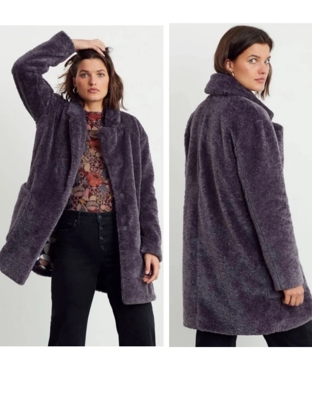 NEW MAEVE ANTHROPOLOGIE Maeve Plush Faux Fur Teddy Coat in Dusty Purple